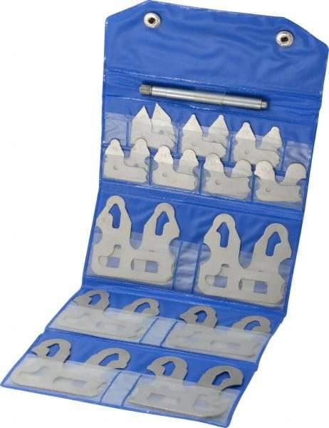 Value Collection - 26 Piece, 0.5 to 13 mm Radius, Steel Radius Gage Set - 0.5 mm Graduation, Satin Chrome Coated - Exact Industrial Supply