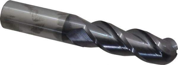 Accupro - 1" Diam, 3" LOC, 3 Flute Solid Carbide Ball End Mill - AlTiN Finish, Single End, 6" OAL, 1" Shank Diam, Spiral Flute - Exact Industrial Supply