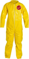 Dupont - Size XL PE Film Chemical Resistant Coveralls - Yellow, Zipper Closure, Open Cuffs, Open Ankles, Serged Seams - Exact Industrial Supply