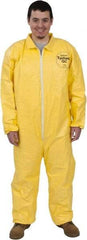 Dupont - Size M PE Film Chemical Resistant Coveralls - Yellow, Zipper Closure, Elastic Cuffs, Elastic Ankles, Serged Seams - Exact Industrial Supply