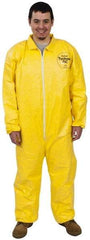 Dupont - Size L PE Film Chemical Resistant Coveralls - Yellow, Zipper Closure, Elastic Cuffs, Elastic Ankles, Serged Seams - Exact Industrial Supply