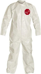 Dupont - Size 3XL Saranex Chemical Resistant Coveralls - White, Zipper Closure, Open Cuffs, Open Ankles, Bound Seams - Exact Industrial Supply