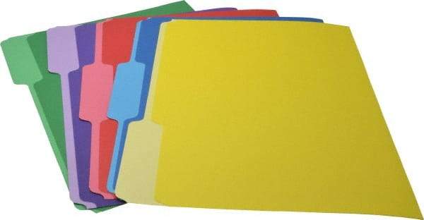 UNIVERSAL - 9-1/2 x 11-3/4", Letter Size, Blue, Green, Red, Yellow & Violet, Colored Folders with Single-Ply Tabs - 11 Point Stock, 1/3 Tab Cut Location - Exact Industrial Supply