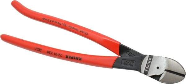 Knipex - 10" OAL, 9/64" Capacity, Diagonal Cutter - 1-1/8" Jaw Length x 1-1/8" Jaw Width, Oval Head, Plastic Coated Handle - Exact Industrial Supply