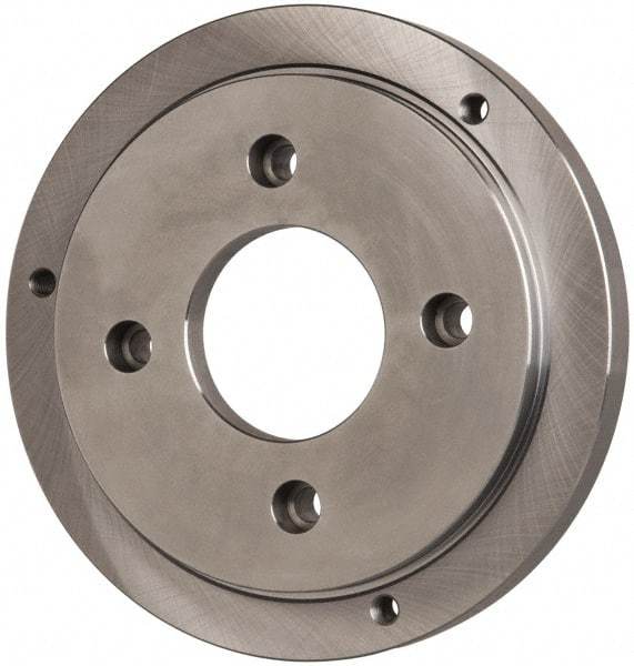 Buck Chuck Company - Adapter Back Plate for 12" Diam Self Centering Lathe Chucks - A1/A2-6 Mount, 2" Through Hole Diam, 10.221mm ID, 12.6" OD, 0.989" Flange Height, Steel - Exact Industrial Supply