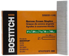 Stanley Bostitch - 1-1/4" Long x 7/32" Wide, 18 Gauge Crowned Construction Staple - Steel, Galvanized Finish - Exact Industrial Supply