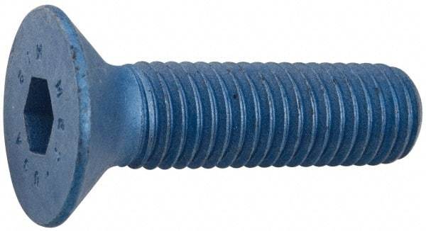 Metric Blue - M10x1.50 Metric Coarse Hex Socket Drive, 90° Flat Screw - Grade 12.9 Alloy Steel, Metric Blue Finish, Fully Threaded, 12mm OAL - Exact Industrial Supply