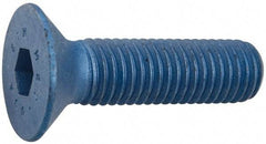 Metric Blue - M10x1.50 Metric Coarse Hex Socket Drive, 90° Flat Screw - Grade 12.9 Alloy Steel, Metric Blue Finish, Fully Threaded, 50mm OAL - Exact Industrial Supply