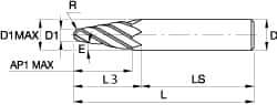 Kennametal - 6° Taper Angle per Side, 0.394" Small End Diam, 52.3mm LOC, Solid Carbide 4 Flute Tapered Ball End Mill - TiAlN/TiN/TiAlN Finish, 125mm OAL, 20mm Shank Diam, Spiral Flute, 30° Helix - Exact Industrial Supply