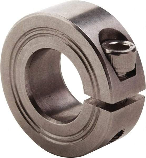 Climax Metal Products - 20mm Bore, Stainless Steel, One Piece Clamp Collar - 1-5/8" Outside Diam - Exact Industrial Supply