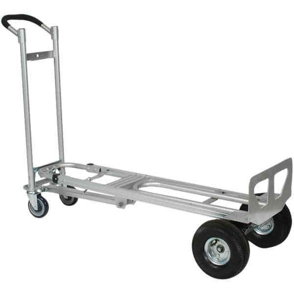 Wesco Industrial Products - 750 Lb Capacity 52" OAH 3 Position Hand Truck - 12 x 51" Base Plate, Continuous Handle, Aluminum, Full Pneumatic Wheels - Exact Industrial Supply