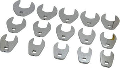 Proto - 15 Piece 1/2" Drive Open End Crowfoot Wrench Set - 1-1/16 to 2", with Clip Rail - Exact Industrial Supply