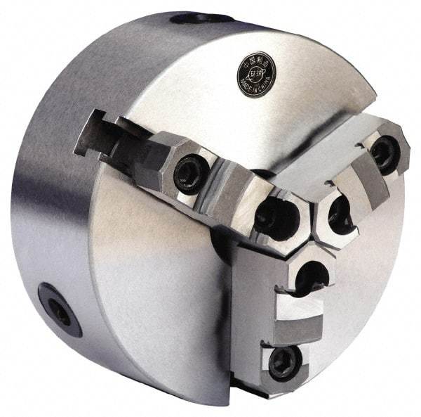 Gibraltar - 3 Jaws, 6" Diam, Self Centering Manual Lathe Chuck - L-00 Mount Spindle, Reversible, 2,500 Max RPM, 1.5748" Through Hole Diam, 0.0012" Axial Runout, 0.0012" Radial Runout, Cast Iron - Exact Industrial Supply