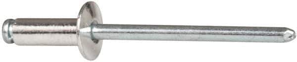 RivetKing - Size 54 Dome Head Aluminum Open End Blind Rivet - Steel Mandrel, 0.188" to 1/4" Grip, 0.312" Head Diam, 0.16" to 0.164" Hole Diam, 0.425" Length Under Head, 5/32" Body Diam - Exact Industrial Supply