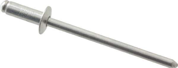 RivetKing - Size 43 Dome Head Aluminum Open End Blind Rivet - Aluminum Mandrel, 0.126" to 0.187" Grip, 1/4" Head Diam, 0.129" to 0.133" Hole Diam, 0.337" Length Under Head, 1/8" Body Diam - Exact Industrial Supply