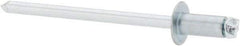 RivetKing - Size 42 Dome Head Steel Open End Blind Rivet - Steel Mandrel, 0.063" to 1/8" Grip, 1/4" Head Diam, 0.129" to 0.133" Hole Diam, 0.275" Length Under Head, 1/8" Body Diam - Exact Industrial Supply