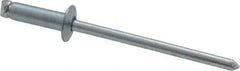 RivetKing - Size 44 Dome Head Steel Open End Blind Rivet - Steel Mandrel, 0.188" to 1/4" Grip, 1/4" Head Diam, 0.129" to 0.133" Hole Diam, 0.4" Length Under Head, 1/8" Body Diam - Exact Industrial Supply
