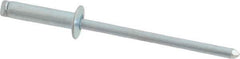 RivetKing - Size 46 Dome Head Steel Open End Blind Rivet - Steel Mandrel, 0.313" to 3/8" Grip, 1/4" Head Diam, 0.129" to 0.133" Hole Diam, 0.525" Length Under Head, 1/8" Body Diam - Exact Industrial Supply