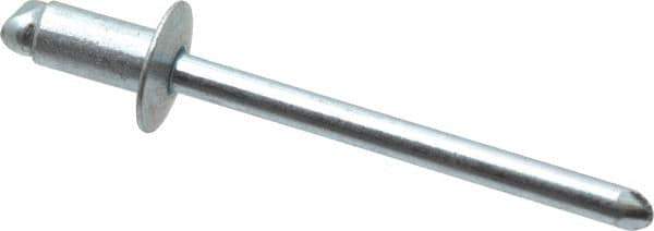 RivetKing - Size 52 Dome Head Steel Open End Blind Rivet - Steel Mandrel, 0.02" to 1/8" Grip, 0.312" Head Diam, 0.16" to 0.164" Hole Diam, 0.3" Length Under Head, 5/32" Body Diam - Exact Industrial Supply