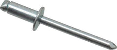 RivetKing - Size 64 Dome Head Steel Open End Blind Rivet - Steel Mandrel, 0.188" to 1/4" Grip, 3/8" Head Diam, 0.192" to 0.196" Hole Diam, 0.45" Length Under Head, 3/16" Body Diam - Exact Industrial Supply