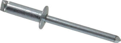 RivetKing - Size 66 Dome Head Steel Open End Blind Rivet - Steel Mandrel, 0.251" to 3/8" Grip, 3/8" Head Diam, 0.192" to 0.196" Hole Diam, 0.575" Length Under Head, 3/16" Body Diam - Exact Industrial Supply
