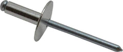 RivetKing - Size 66 Large Flange Dome Head Aluminum Open End Blind Rivet - Steel Mandrel, 0.251" to 3/8" Grip, 5/8" Head Diam, 0.192" to 0.196" Hole Diam, 0.575" Length Under Head, 3/16" Body Diam - Exact Industrial Supply