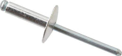 RivetKing - Size 68 Large Flange Dome Head Aluminum Open End Blind Rivet - Steel Mandrel, 0.376" to 1/2" Grip, 5/8" Head Diam, 0.192" to 0.196" Hole Diam, 0.7" Length Under Head, 3/16" Body Diam - Exact Industrial Supply