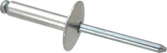 RivetKing - Size 610 Large Flange Dome Head Aluminum Open End Blind Rivet - Steel Mandrel, 0.501" to 5/8" Grip, 5/8" Head Diam, 0.192" to 0.196" Hole Diam, 0.825" Length Under Head, 3/16" Body Diam - Exact Industrial Supply