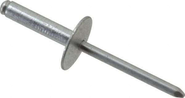 RivetKing - Size 610 Large Flange Dome Head Aluminum Open End Blind Rivet - Aluminum Mandrel, 0.501" to 5/8" Grip, 5/8" Head Diam, 0.192" to 0.196" Hole Diam, 0.825" Length Under Head, 3/16" Body Diam - Exact Industrial Supply