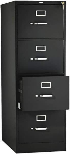Hon - 18-1/4, 25" Wide x 52" High x 25" Deep, 4 Drawer Vertical File with Lock - Steel, Black - Exact Industrial Supply