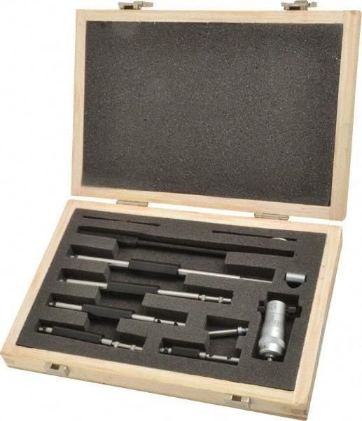 SPI - 2 to 8", Mechanical, Interchangeable Rod Micrometer - 0.001 Inch Graduation, Accurate Up to 0.0004 Inch, 0.248 Inch Rod Diameter, 1/2 Inch Travel, 6 Rods, NIST Traceability Certification Included - Exact Industrial Supply