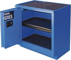 Securall Cabinets - 2 Door, 1 Shelf, Blue Steel Standard Safety Cabinet for Corrosive Chemicals - 36" High x 35" Wide x 22" Deep, Sliding Door, 3 Point Key Lock, 24 Gal Capacity - Exact Industrial Supply