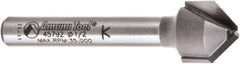 Amana Tool - 1/2" Cut Diam, 3/8" Length of Cut, 2 Flute V-Groove Edge Profile Router Bit - Carbide-Tipped, 1/4" Shank Diam, 2" OAL, Uncoated - Exact Industrial Supply