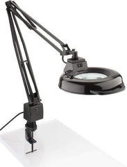 Electrix - 45 Inch, Spring Suspension, Clamp on, Fluorescent, Black, Magnifying Task Light - 22 Watt, 1.75x Magnification, 5 Inch Wide - Exact Industrial Supply