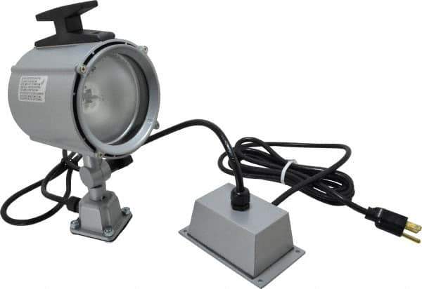 Electrix - 4 NEMA Rated, 12 VDC, 55 Watt, Spot Machine Light - Direct Mount, 9 Ft. Cord, 4-1/2 Inch Light Diameter, Remote Ballast, Gray - Exact Industrial Supply