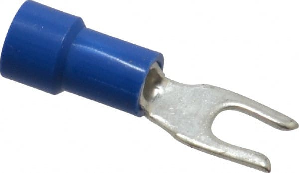 Made in USA - #6 Stud, 16 to 14 AWG Compatible, Fully Insulated, Crimp Connection, Standard Fork Terminal - Exact Industrial Supply