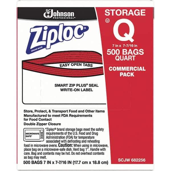 Ziploc - 500 Piece, 1 Quart Capacity, 8 Inch Long x 7 Inch Wide, Ziploc Storage Bag - 1.75 mil Thick, Rectangle Clear Plastic - Exact Industrial Supply