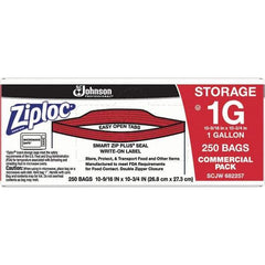Ziploc - 250 Piece, 1 Gallon Capacity, 10-3/4 Inch High x 10-9/16 Inch Wide, Ziploc Storage Bag - 1.75 mil Thick, Rectangle Clear Plastic - Exact Industrial Supply