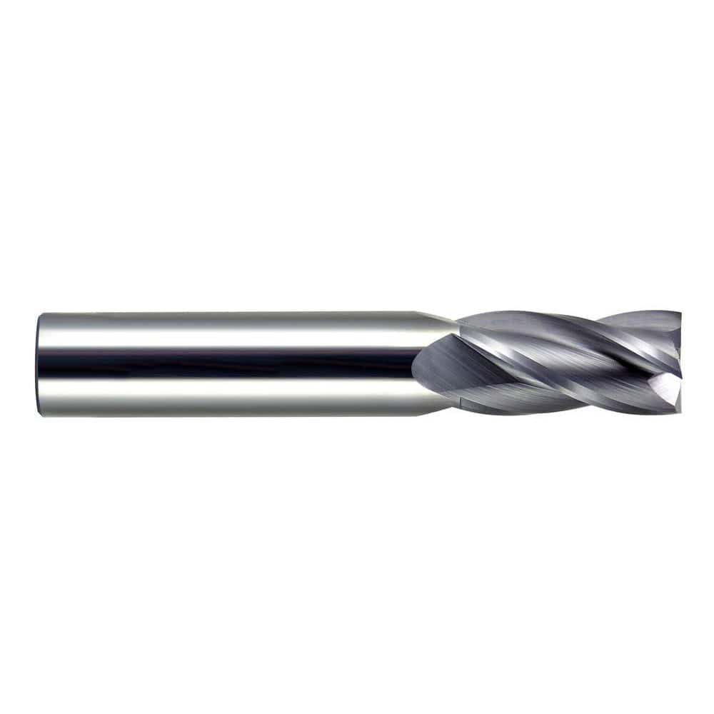 Square End Mill: 1/4'' Dia, 3/4'' LOC, 1/4'' Shank Dia, 2.5'' OAL, 4 Flutes Single End, Bright Finish, Helical Flute, Series CCMG