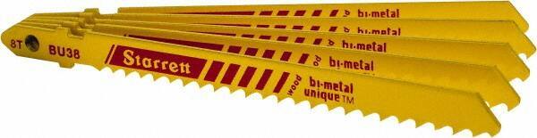 Starrett - 4" Long, 8 Teeth per Inch, Bi-Metal Jig Saw Blade - Toothed Edge, 5/16" Wide x 0.05" Thick, U-Shank, Alternate Tooth Set - Exact Industrial Supply