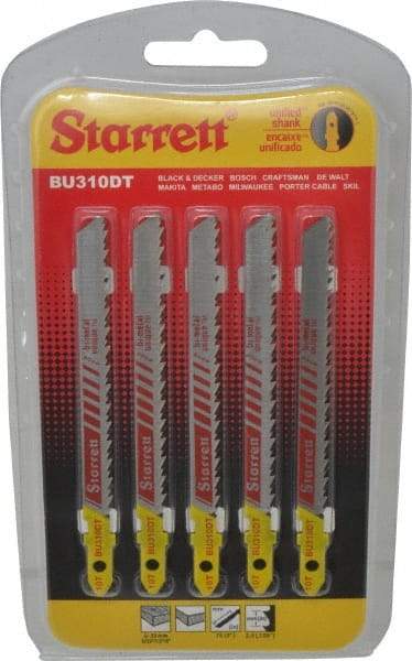 Starrett - 4" Long, 10 Teeth per Inch, Bi-Metal Jig Saw Blade - Toothed Edge, 5/16" Wide x 0.05" Thick, U-Shank, Ground Taper Tooth Set - Exact Industrial Supply