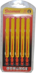 Starrett - 5" Long, 10 to 14 Teeth per Inch, Bi-Metal Jig Saw Blade - Toothed Edge, 3/8" Wide x 0.04" Thick, U-Shank, Wavy Tooth Set - Exact Industrial Supply