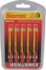 Starrett - 3" Long, 14 Teeth per Inch, Bi-Metal Jig Saw Blade - Toothed Edge, 3/16" Wide x 0.04" Thick, U-Shank, Wavy Tooth Set - Exact Industrial Supply