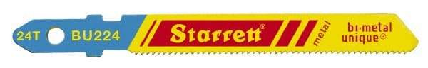 Starrett - 3" Long, 24 Teeth per Inch, Bi-Metal Jig Saw Blade - Toothed Edge, 5/16" Wide x 0.04" Thick, U-Shank, Wavy Tooth Set - Exact Industrial Supply