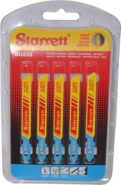 Starrett - 3" Long, 32 Teeth per Inch, Bi-Metal Jig Saw Blade - Toothed Edge, 5/16" Wide x 0.04" Thick, U-Shank, Wavy Tooth Set - Exact Industrial Supply