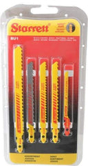 Starrett - 5 Piece, 3" to 5" Long, 6 to 14 Teeth per Inch, Bi-Metal Jig Saw Blade Set - Toothed Edge, 3/16" to 3/8" Wide, 0.04" to 0.05" Thick, U-Shank - Exact Industrial Supply