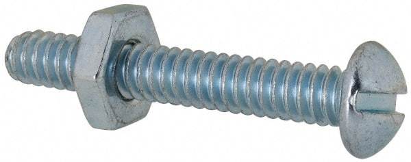 Value Collection - #10-24 UNC, 1-1/4" Length Under Head Slotted Drive Machine Screw - Round Head, Grade 2 Steel, Zinc-Plated Finish, Without Washer - Exact Industrial Supply