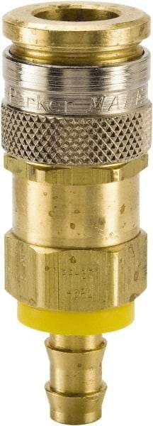 Parker - Push-Lok Hose Barb European High Flow Pneumatic Hose Coupler - Brass, 3/8" Body Diam, 3/8" Hose ID - Exact Industrial Supply