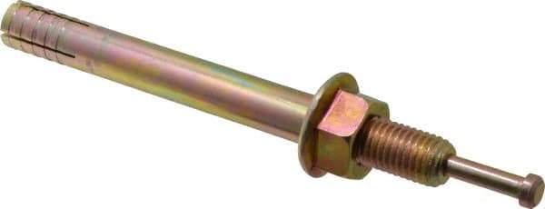 Wej-It - 3/4" Diam, 3/4" Drill, 7-1/2" OAL, 1-3/4" Min Embedment Hammer Drive Concrete Anchor - 1018 Iron (Pin)/Steel (Body), Zinc Yellow Dichromate Finish, Hex Nut Head, Hex Drive - Exact Industrial Supply