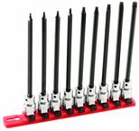 9 Piece - T8; T9; T10; T15; T20; T25; T27; T30; T40 - 6" OAL - 3/8" Drive Torx Bit Socket Set - Exact Industrial Supply